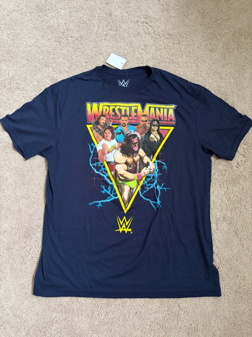 WWE Navy WrestleMania Retro Triangle Graphic Tee